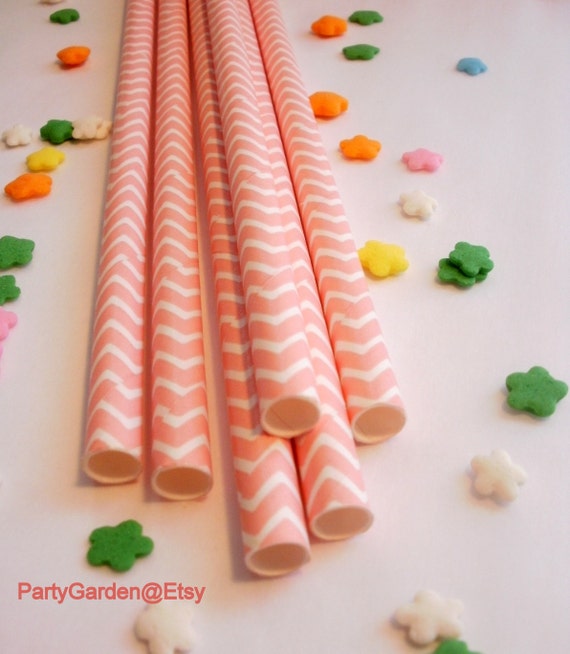 25 Pink Chevron Paper Straws Il_570xn