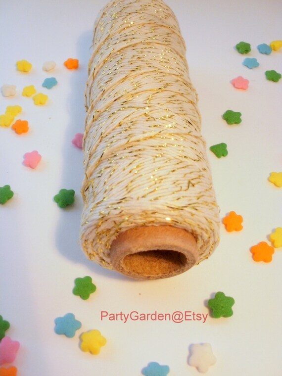 Thick Bakers Twine Natural with Gold Shimmer - 100 yard Spool - 12 Ply Il_570xn