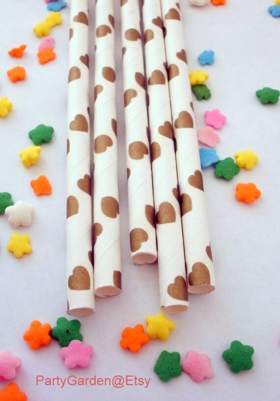 50 Shimmering Gold Metallic Heart Dot Paper Straws Il_570xn