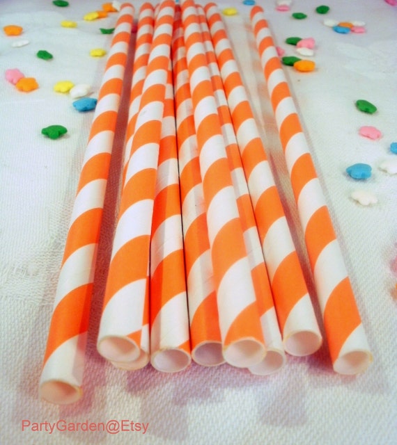25 Orange Striped Paper Straws Il_570xn