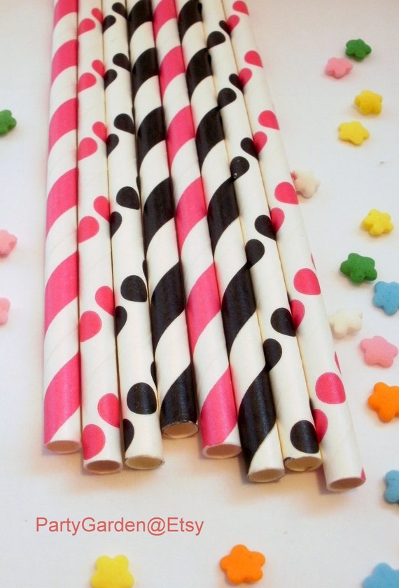 25 Black and Hot Pink Rock Star Paper Straws Il_570xn