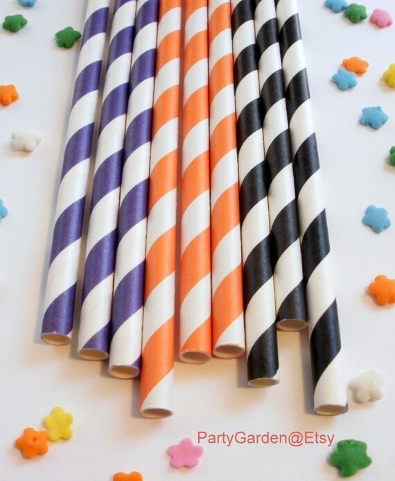 25 Black Orange Purple Halloween Striped Paper Straws Il_570xn