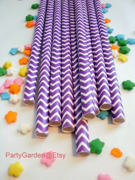 25 Purple Chevron Paper Straws Il_570xn