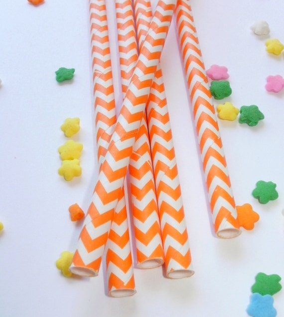 SALE - 25 Orange Chevron Paper Straws Il_570xn