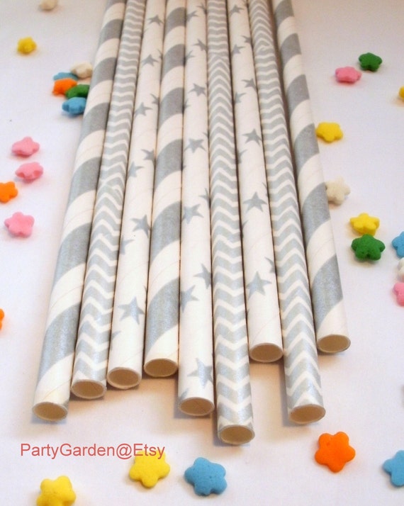 50 Shimmering Silver Metallic Paper Straws Il_570xn