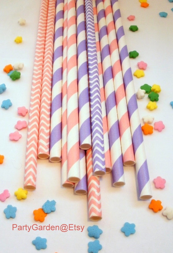 25 Princess Pink and Purple Paper Straws Il_570xn