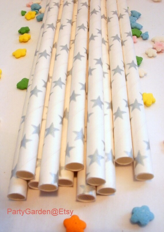 25 Silver Star Paper Straws Il_570xn