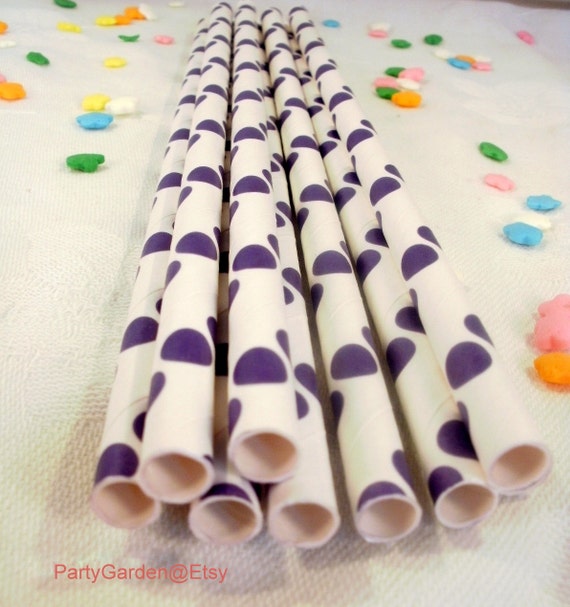 25 Grape Purple Dot Paper Drinking Party Straws Il_570xn
