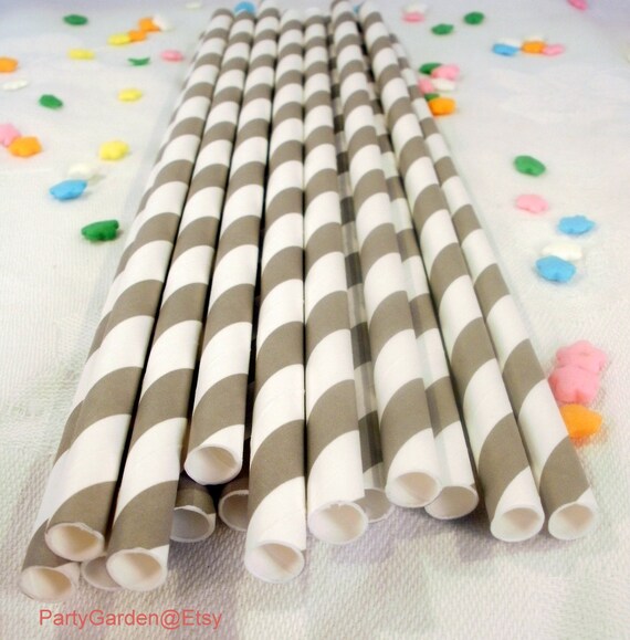 50 Grey Striped Paper Straws Il_570xn