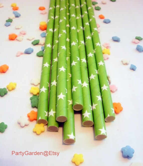 Stars Paper Straws - 25 Lime Green Il_570xn