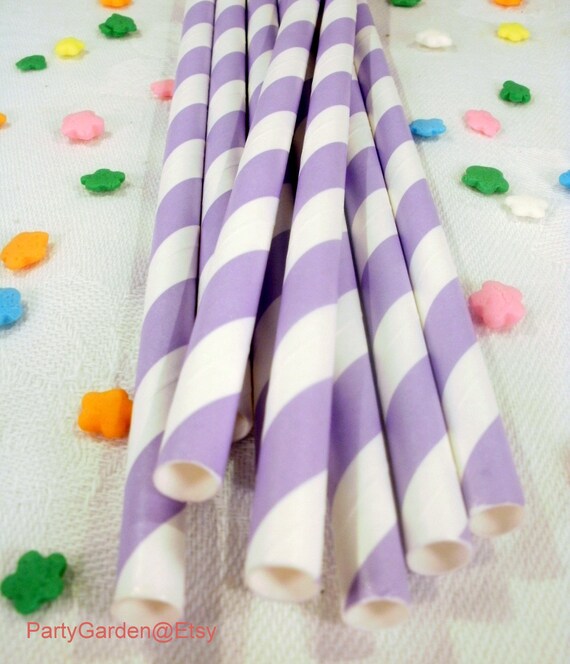 25 Lavender Striped Paper Drinking Party Straws Il_570xn