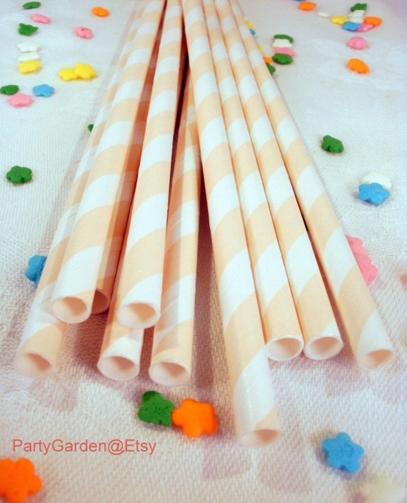 25 Vanilla Ivory Striped Paper Straws Il_570xn