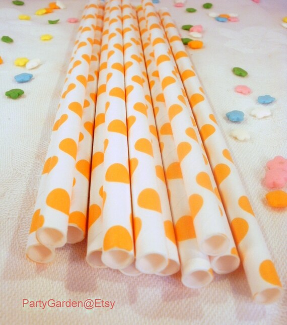 50 Orange Dot Paper Straws Il_570xn