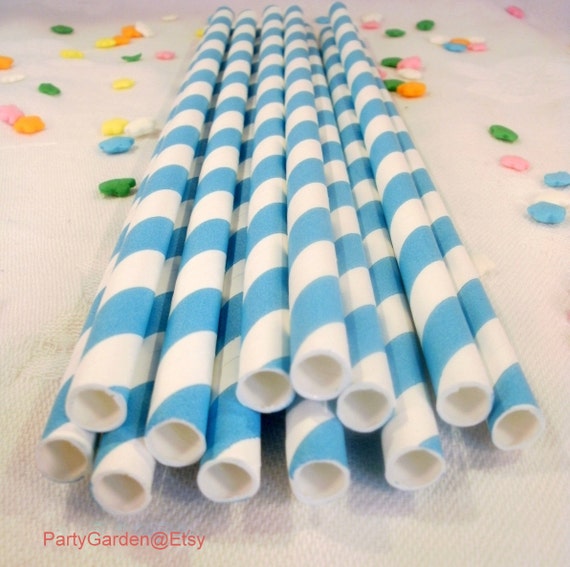 50 Blue Striped Paper Straws Il_570xn