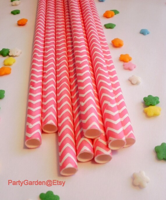 25 Hot Pink Chevron Paper Straws s Il_570xn