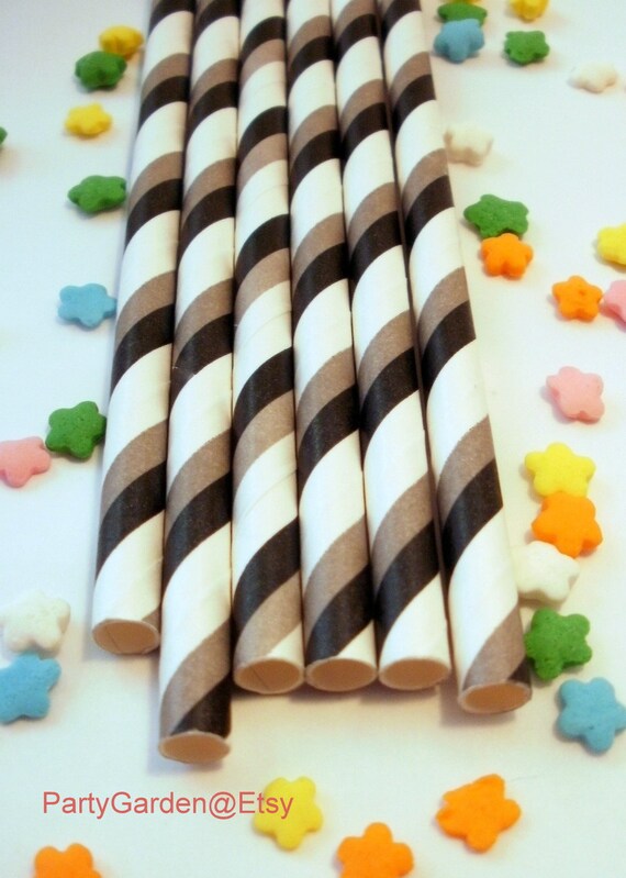 50 Black and Gray Striped - Paper Straws Il_570xn