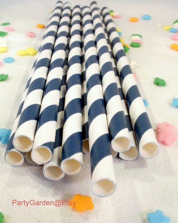 25 Navy Striped Paper Straws Il_570xn