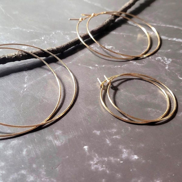14k Gold Filled Hoop Earrings •Thin Hammered Gold Hoops • Everyday Lightweight Hoop Earrings • Minimalist Jewelry Gift For Her • 18 gauge