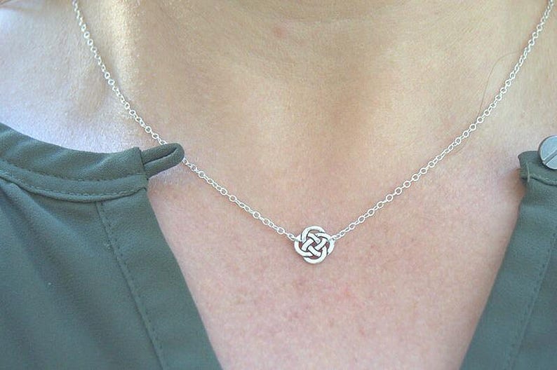 dainty silver celtic knot necklace, Irish jewelry, celtic necklace, minimalist everyday necklace, endless knot, sterling silver chain image 1