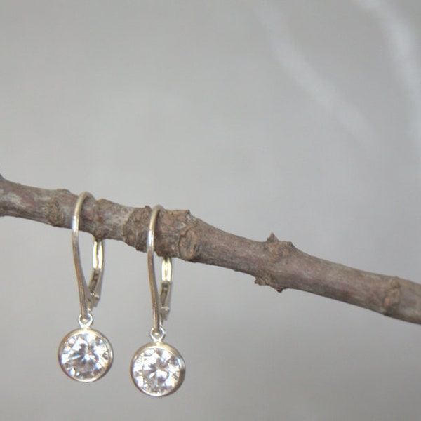 Sterling Silver Cubic Zirconia Lever Back Dangle Earrings, Mother's Day