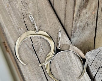 crescent moon dangle earrings sterling silver lever backs, hypoallergenic celestial jewelry