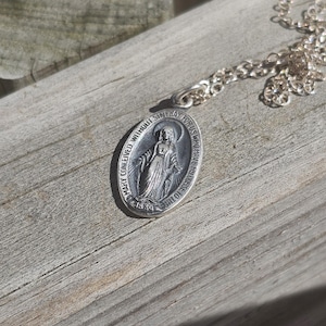 sterling silver Virgin Mary necklace religious gift Miraculous medal Christian jewelry Holy Mother confirmation gift