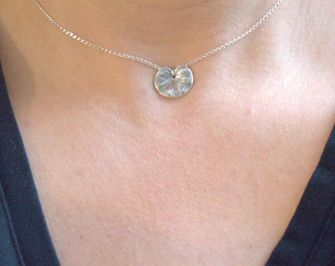 Silver Lily Pad Necklace Botanical Jewelry Sterling Silver Etsy