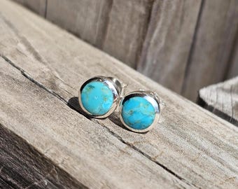Sterling Silver Turquoise Stud Earrings • Jewelry Gift for Her • Gemstone Earrings