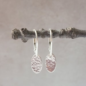 sterling silver lever back earrings, hammered teardrop earrings, dangle oval earrings, minimal jewelry