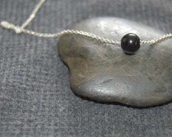 black onyx necklace, black bead necklace, tiny gemstone necklace sterling silver dainty necklace natural stone necklace single bead necklace