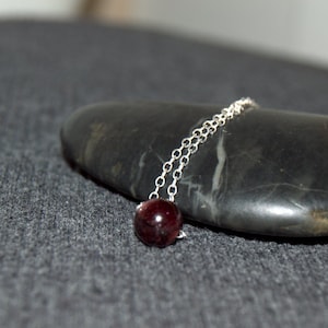 Garnet Bead Necklace, Sterling Silver Dainty Gemstone Necklace, Garnet Necklace, Single Red Bead Necklace, Perfect Gift for Mom