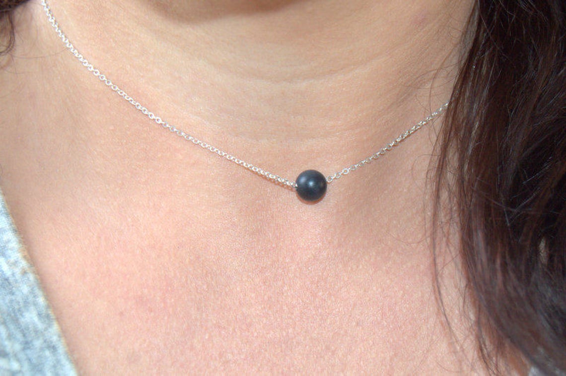 Matte Black Onyx Necklace Black Bead Necklace Tiny Gemstone | Etsy