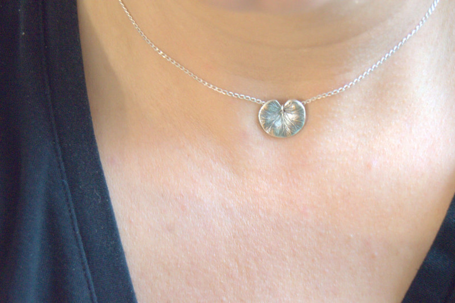 Silver Lily Pad Necklace Botanical Jewelry Sterling Silver Etsy
