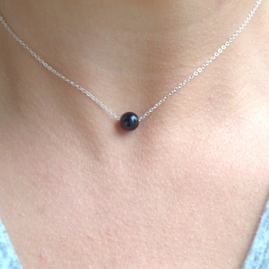 single black onyx bead necklace on sterling silver chain, simple gemstone jewelry, gift for her