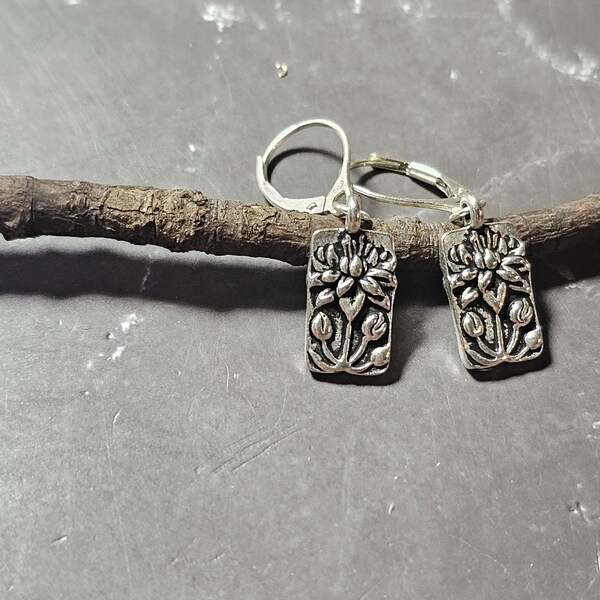 Boho Lotus Dangle Earrings: Sterling Silver Lever Backs