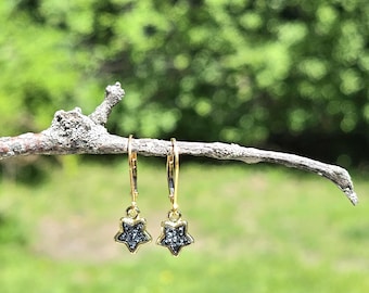gold lever back star earrings, dainty celestial jewelry, dangle earrings for her