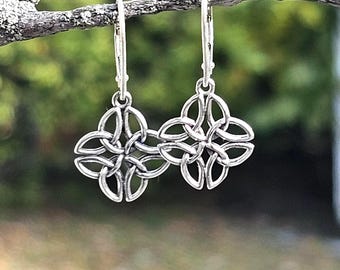 Celtic Knot dangle earrings on sterling silver lever backs, Irish jewelry