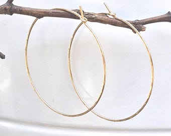Extra Thin Gold Hoop Earrings • Hammered Or Smooth Hoops • Classic 14K Gold Filled Hoops • Lightweight Everyday Hoop Earrings • Gift For Her