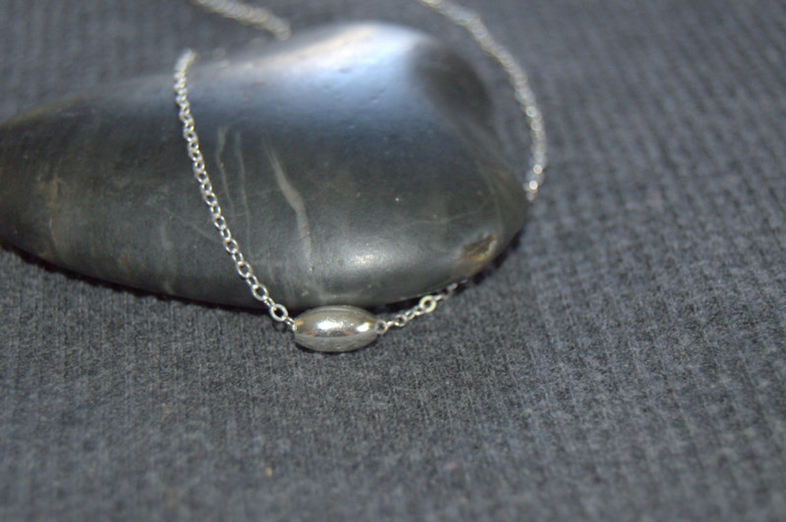 Sterling Silver Tiny Bead Necklace Oval Bead Necklace Etsy