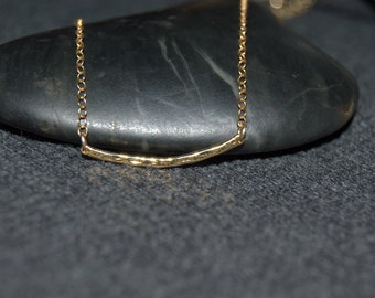 Hammered Gold Curved Bar Necklace: 14k Gold Filled Chain