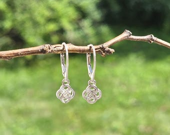 Sterling Silver Dainty Celtic Knot Earrings, Irish Jewelry, Minimalist Lever Back Earrings
