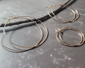 gold hoop earrings classic thin hoops hammered or smooth 14k gold filled