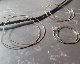 thin gold hoop earrings 14k gold filled hoops, 1.5", 2", 2.5", 3", gift for her,  large hoops hammered hoop earrings nickel free