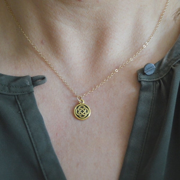 gold Celtic knot necklace, Irish jewelry, minimalist everyday necklace, dainty Celtic necklace