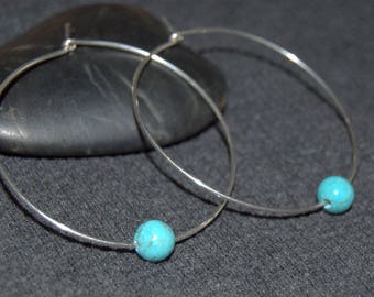 turquoise bead hoop earrings, sterling silver hoop earrings, beaded hoops