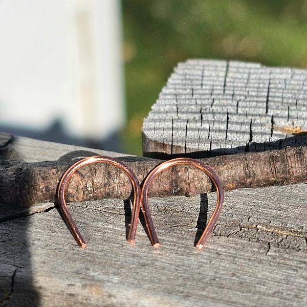 simple thin arc wire hoop earrings, dainty copper horseshoe earrings