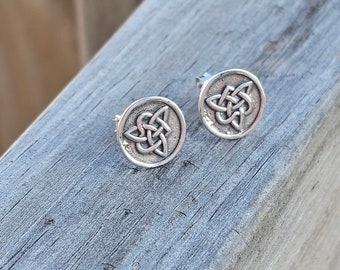 Sterling Silver Celtic Knot Stud Earrings - Irish Minimalist Jewelry - Endless Knot Posts - Small Round Silver Studs - Push Back Earrings