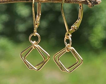 dainty gold lever back earrings, dainty dangle earrings, minimalist jewelry, gift for her