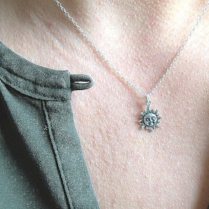Sterling Silver Sun Face Necklace: Dainty Celestial Jewelry