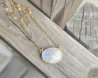natural moonstone necklace, gold filled chain, June birthstone jewelry